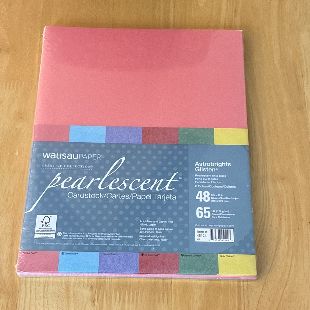 Wausau Paper Pearlescent Astrobrights Glisten Cardstock 65 lb 48 Sheets 6 Colors